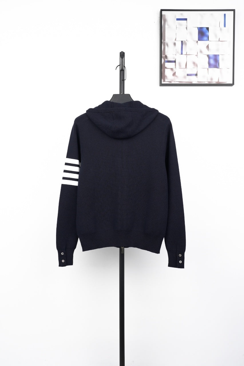 Thom Browne Four-Stripe Cotton Knit Hoodie