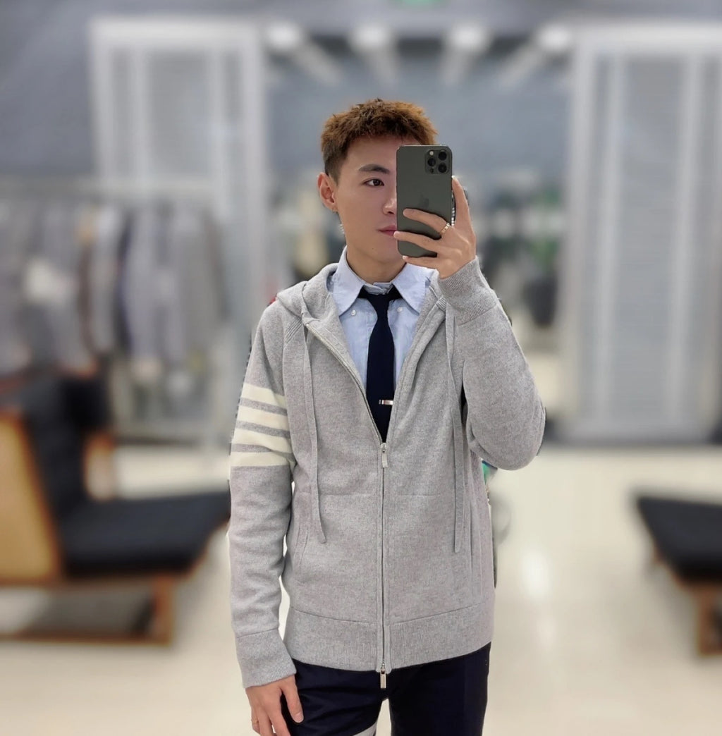 Thom Browne Four-Stripe Cotton Knit Hoodie