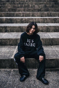 Saint Mxxxxxx Gothic Flocked Letter Crewneck Sweatshirt