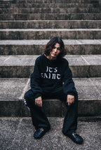 Saint Mxxxxxx Gothic Flocked Letter Crewneck Sweatshirt