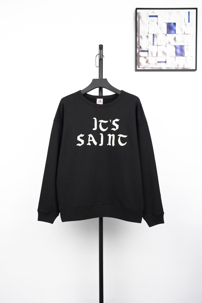 Saint Mxxxxxx Gothic Flocked Letter Crewneck Sweatshirt