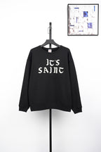 Saint Mxxxxxx Gothic Flocked Letter Crewneck Sweatshirt