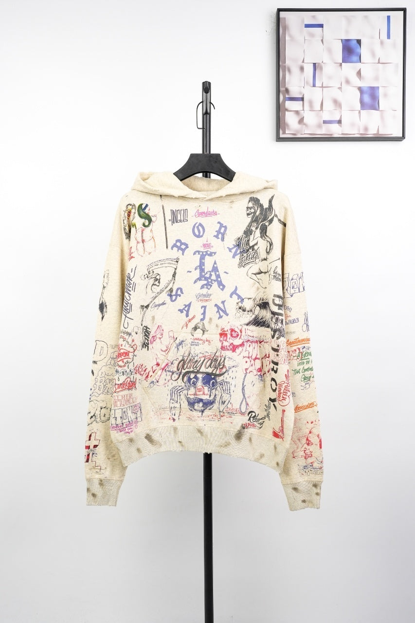 Saint Mxxxxxx Distressed Rhinestone Hoodie