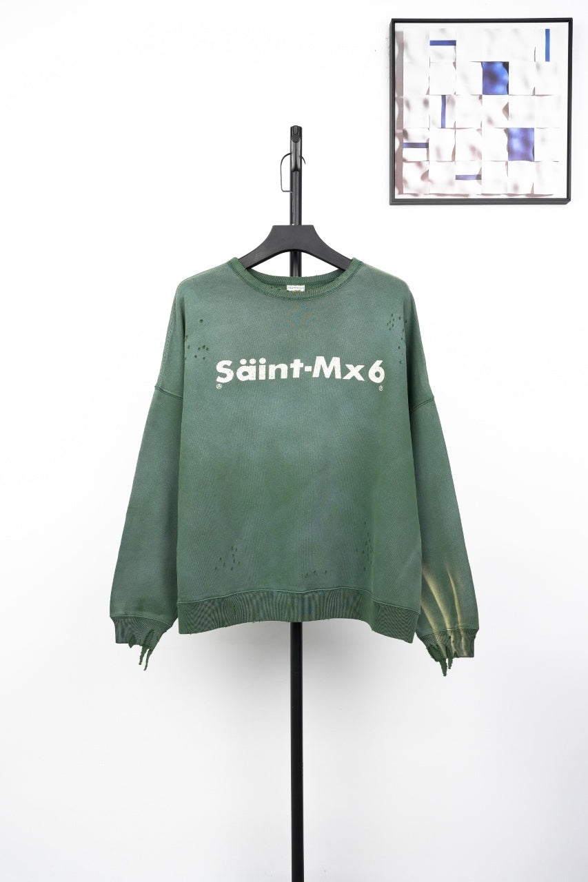 Saint Mxxxxxx Distressed Print Crewneck Sweatshirt