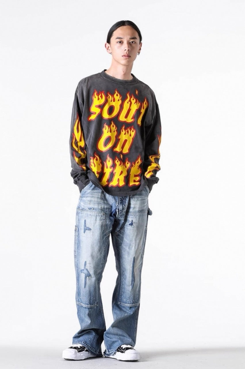 Saint Mxxxxxx Flame Large Letter Print Sweatshirt