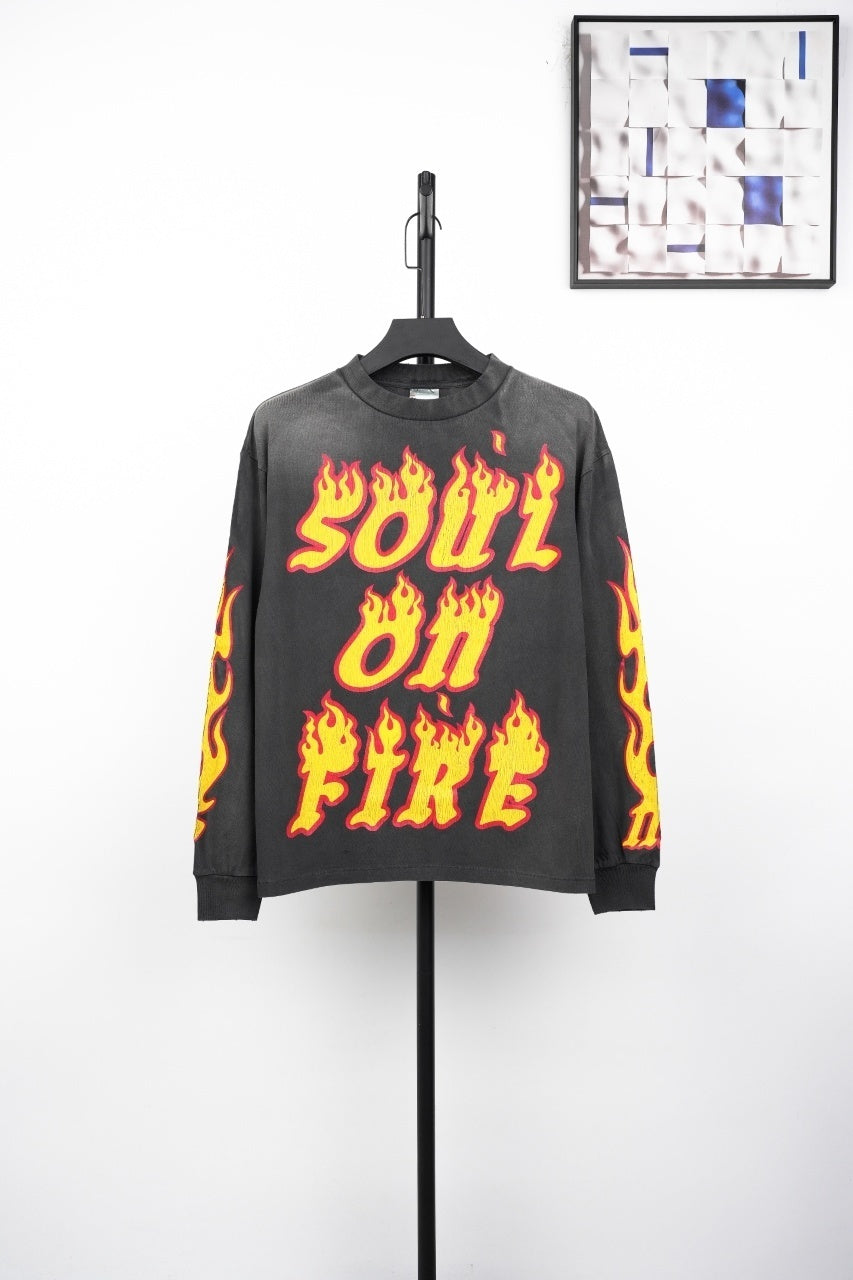 Saint Mxxxxxx Flame Large Letter Print Sweatshirt