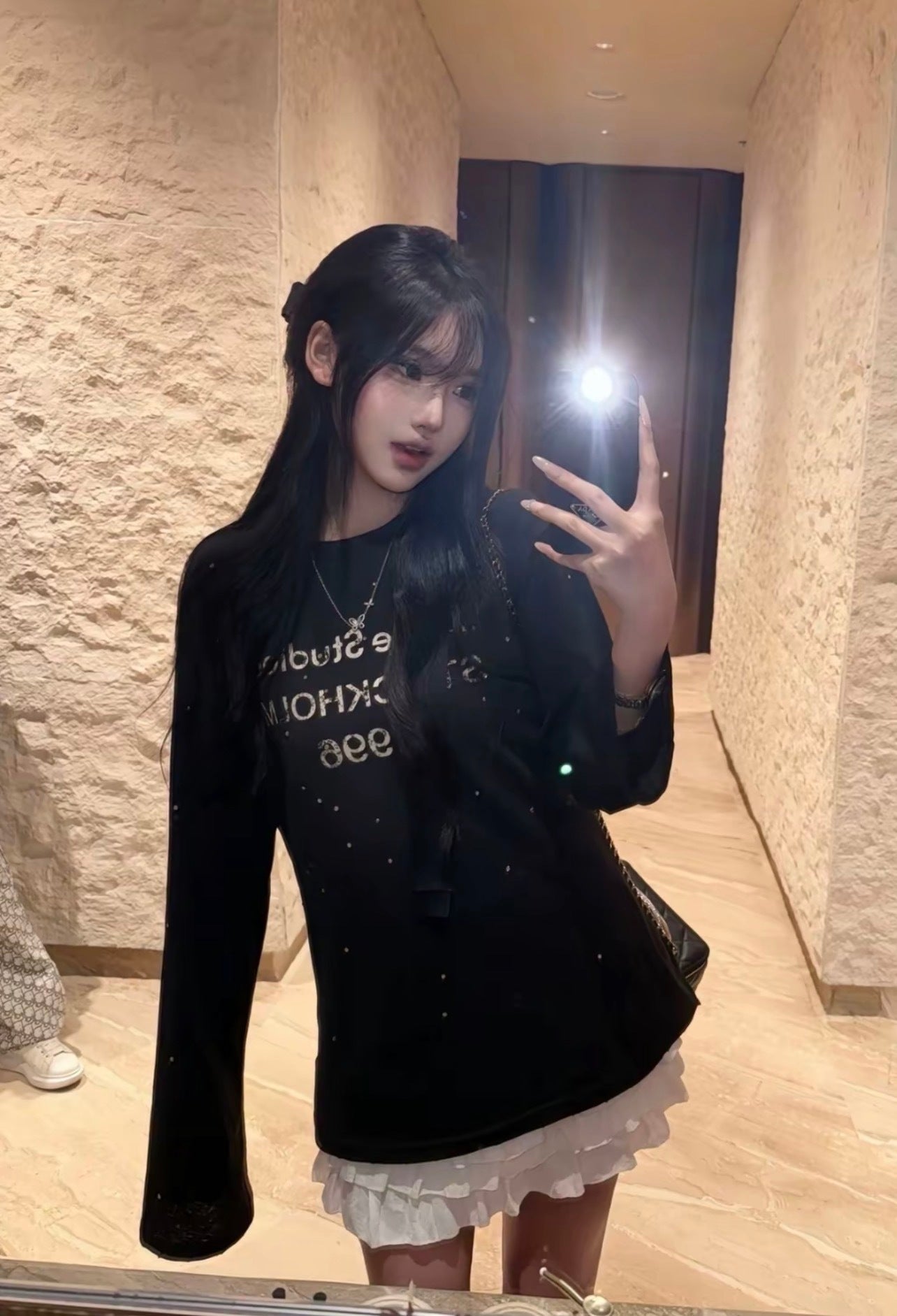 Acne Studios 1996 Mirror Letter Rhinestone Sweatshirt