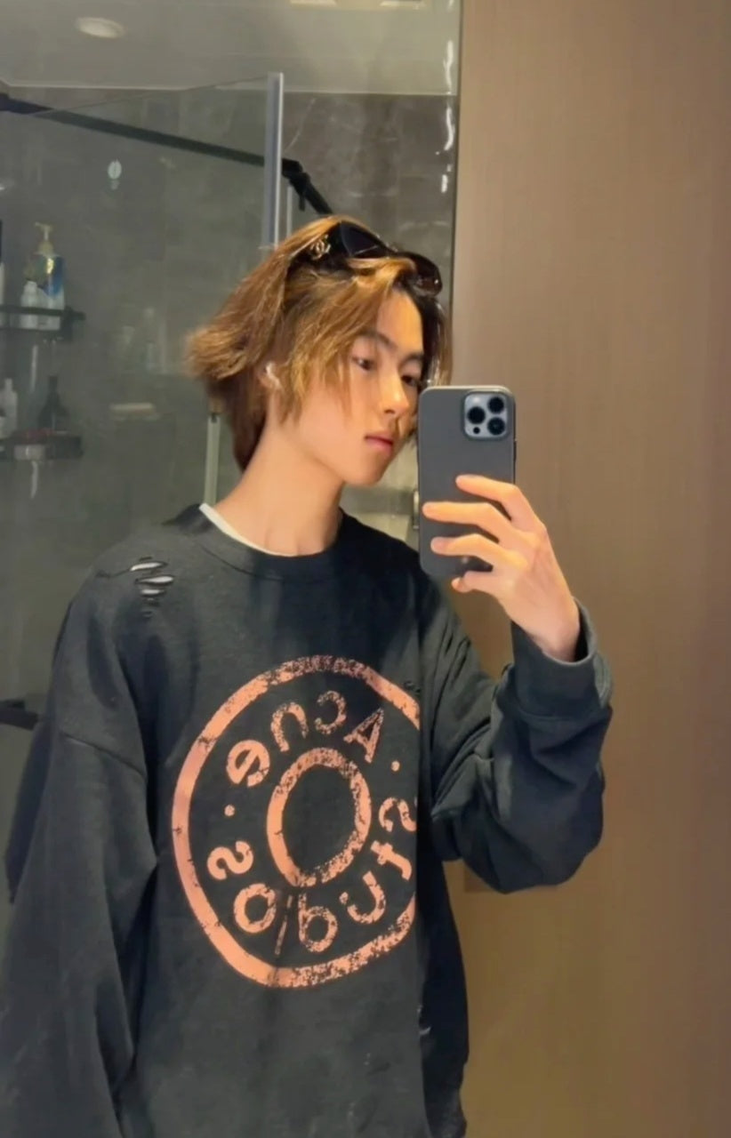 Acne Studios Distressed Crew Neck Sweatshirt