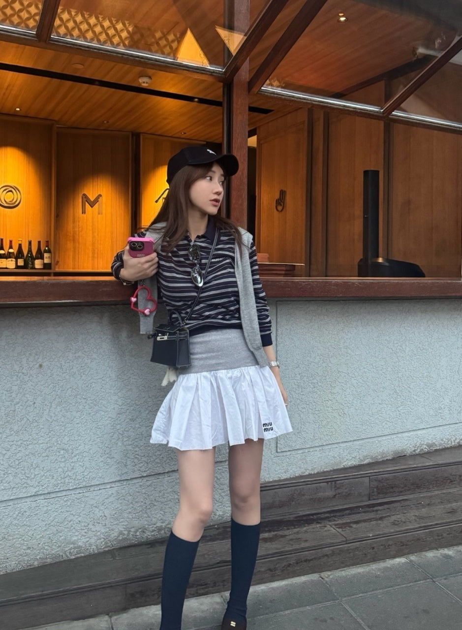 Acne Studios Logo Lettering Striped Long Sleeve Polo