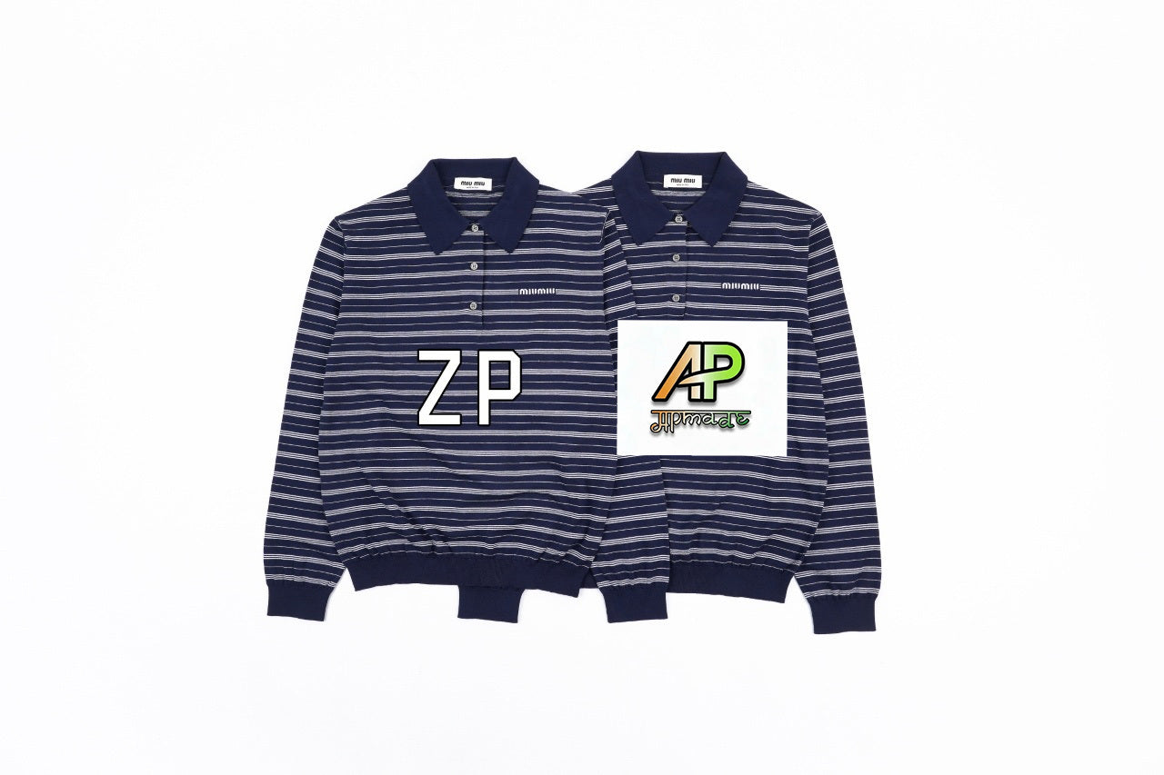 Acne Studios Logo Lettering Striped Long Sleeve Polo
