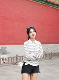 Acne Studios Logo Lettering Striped Long Sleeve Polo