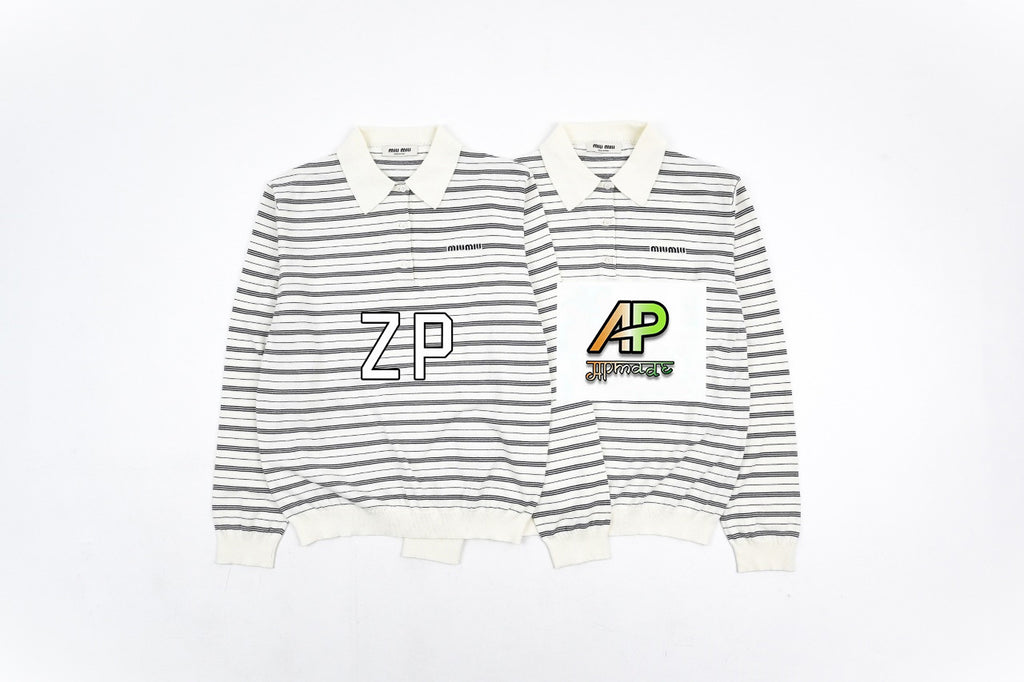 Acne Studios Logo Lettering Striped Long Sleeve Polo