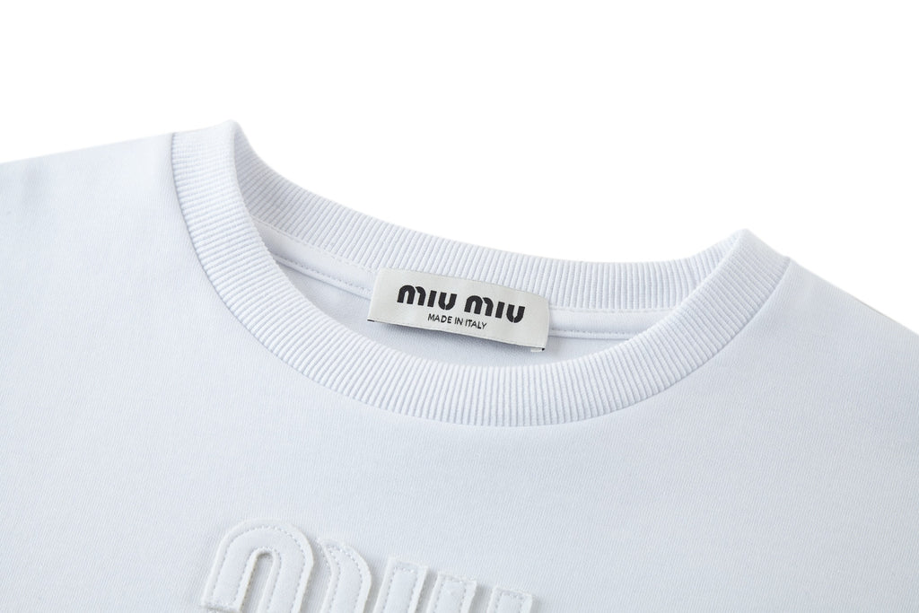 Miu Miu Embroidered Flower Logo Long Sleeve T-Shirt
