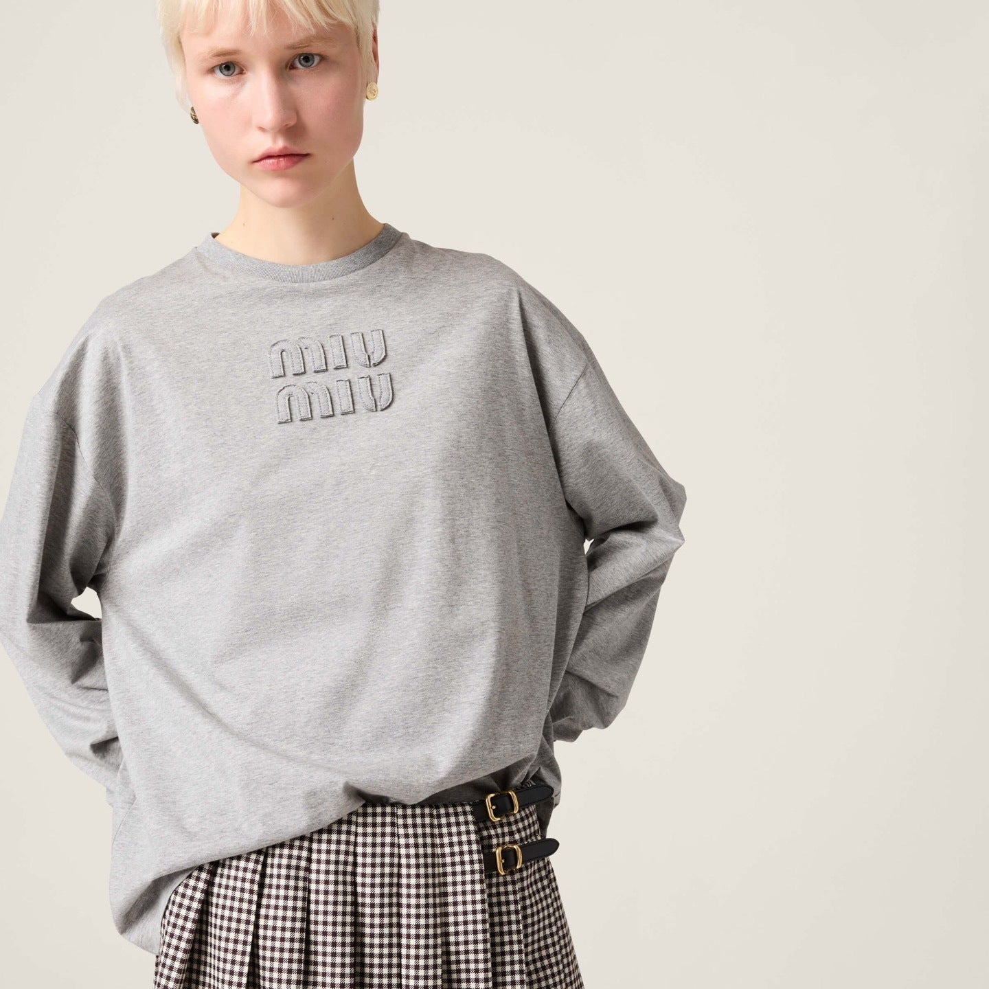Miu Miu Embroidered Flower Logo Long Sleeve T-Shirt