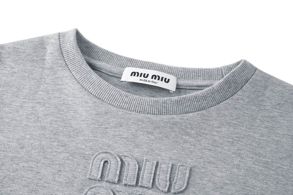 Miu Miu Embroidered Flower Logo Long Sleeve T-Shirt
