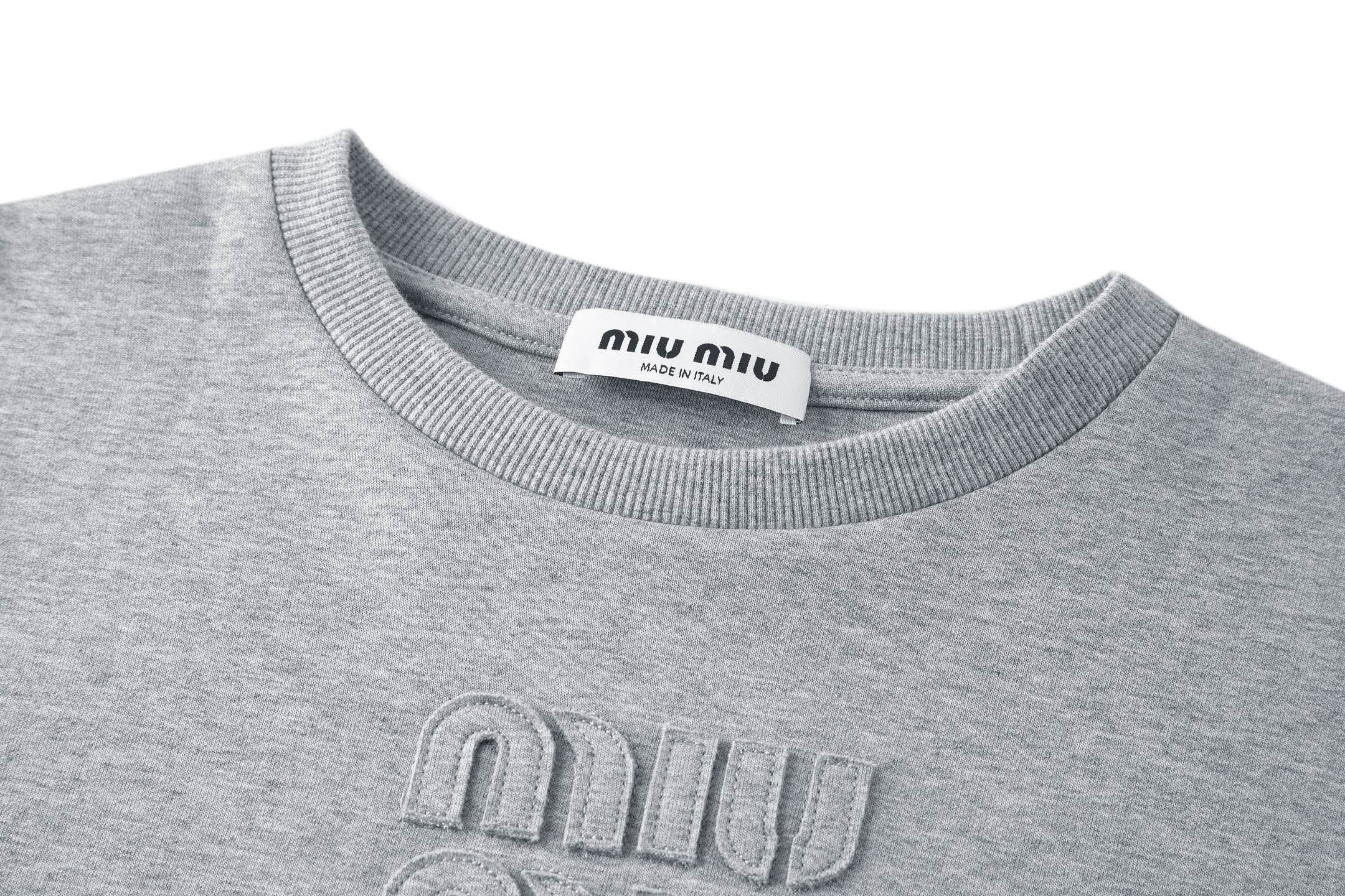 Miu Miu Embroidered Flower Logo Long Sleeve T-Shirt