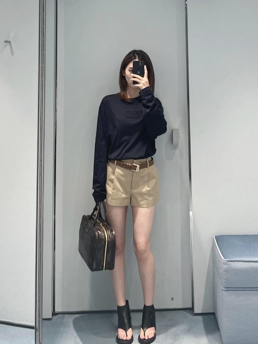 Miu Miu Embroidered Flower Logo Long Sleeve T-Shirt