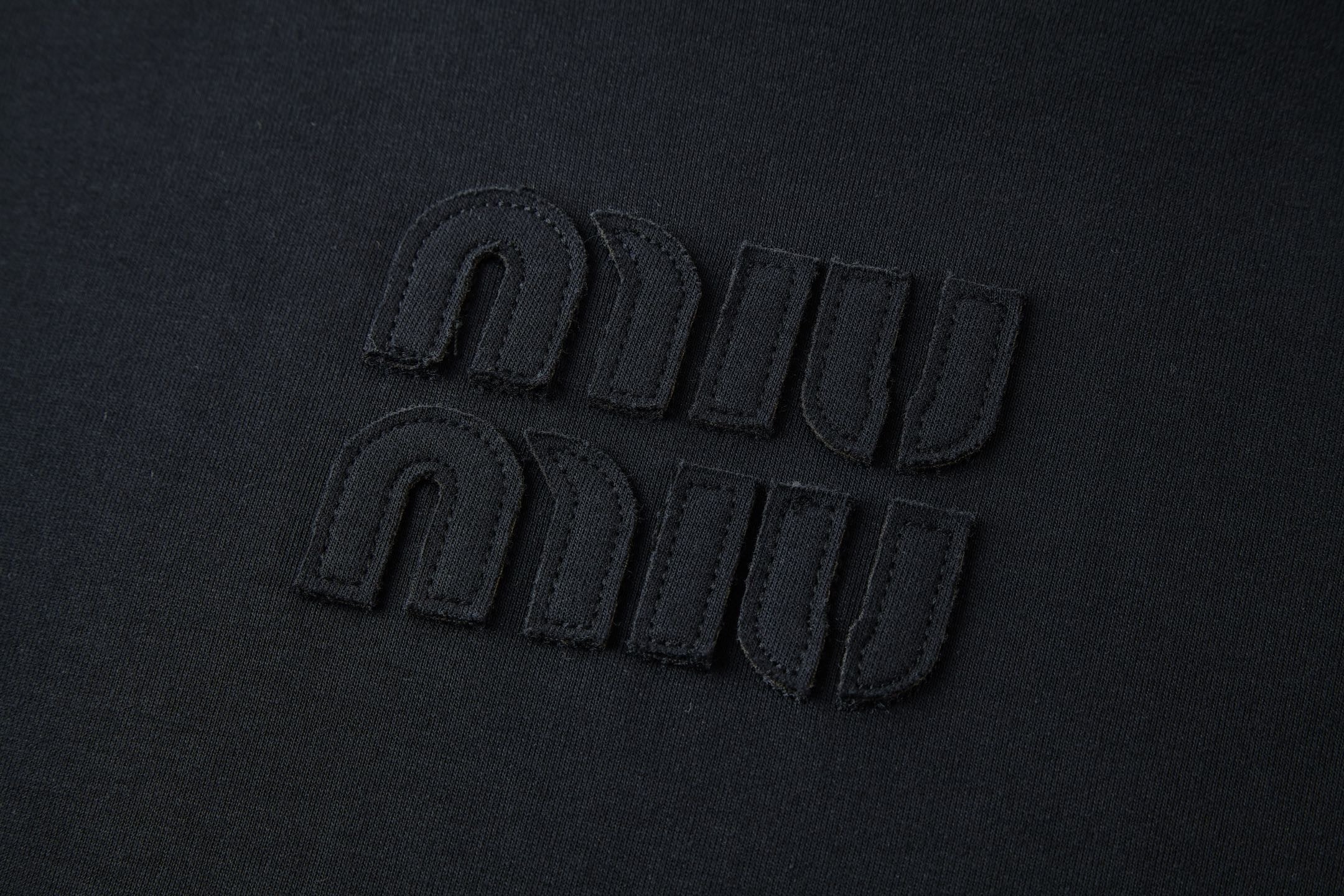 Miu Miu Embroidered Flower Logo Long Sleeve T-Shirt