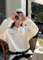 Miu Miu Solid Color Embroidered Logo Long Sleeve Polo
