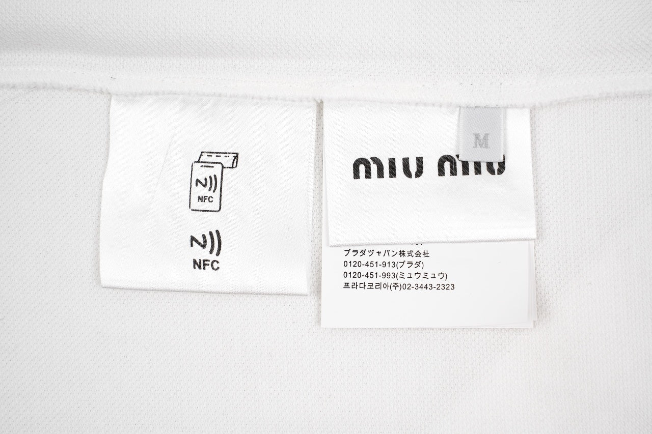 Miu Miu Solid Color Embroidered Logo Long Sleeve Polo