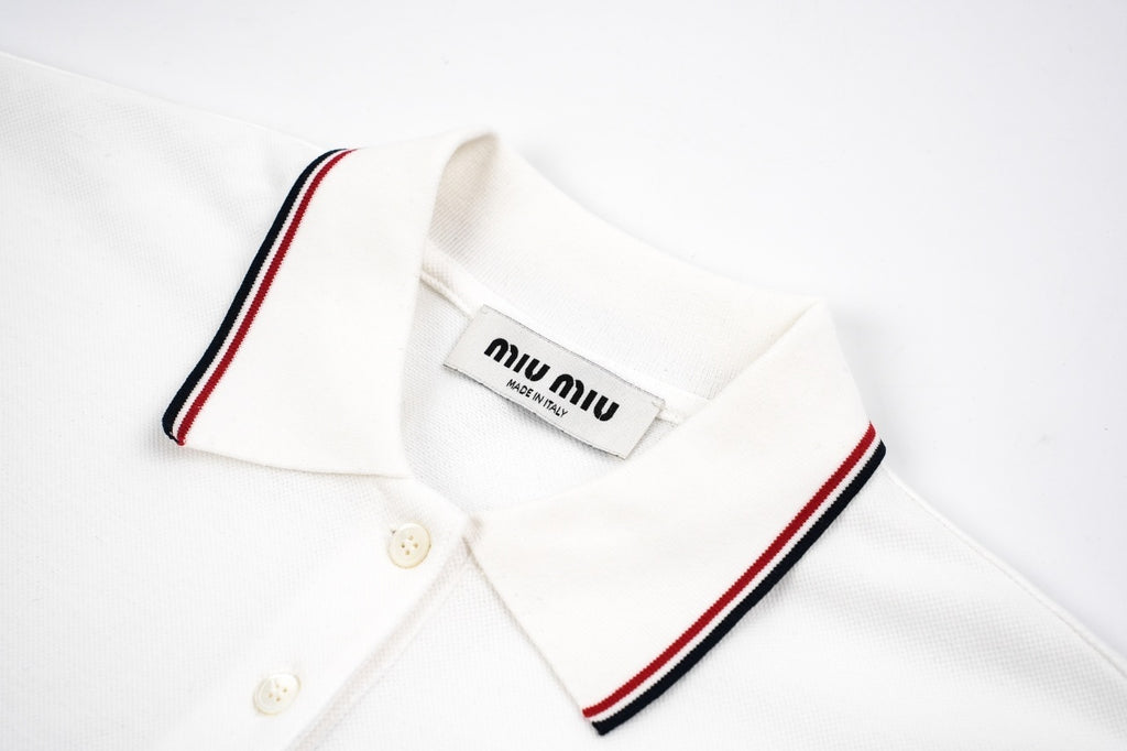 Miu Miu Solid Color Embroidered Logo Long Sleeve Polo
