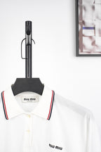 Miu Miu Solid Color Embroidered Logo Long Sleeve Polo