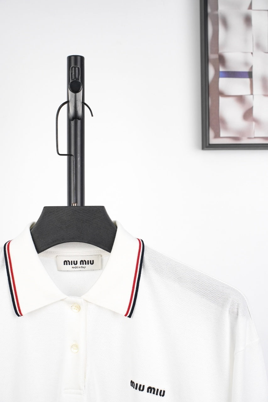 Miu Miu Solid Color Embroidered Logo Long Sleeve Polo