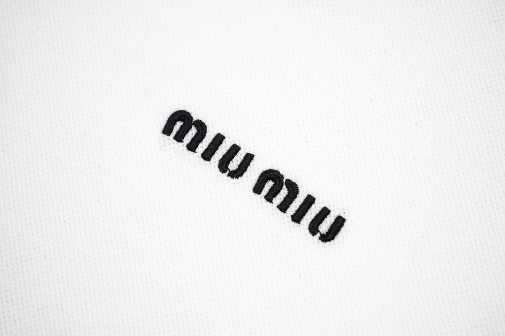 Miu Miu Solid Color Embroidered Logo Long Sleeve Polo