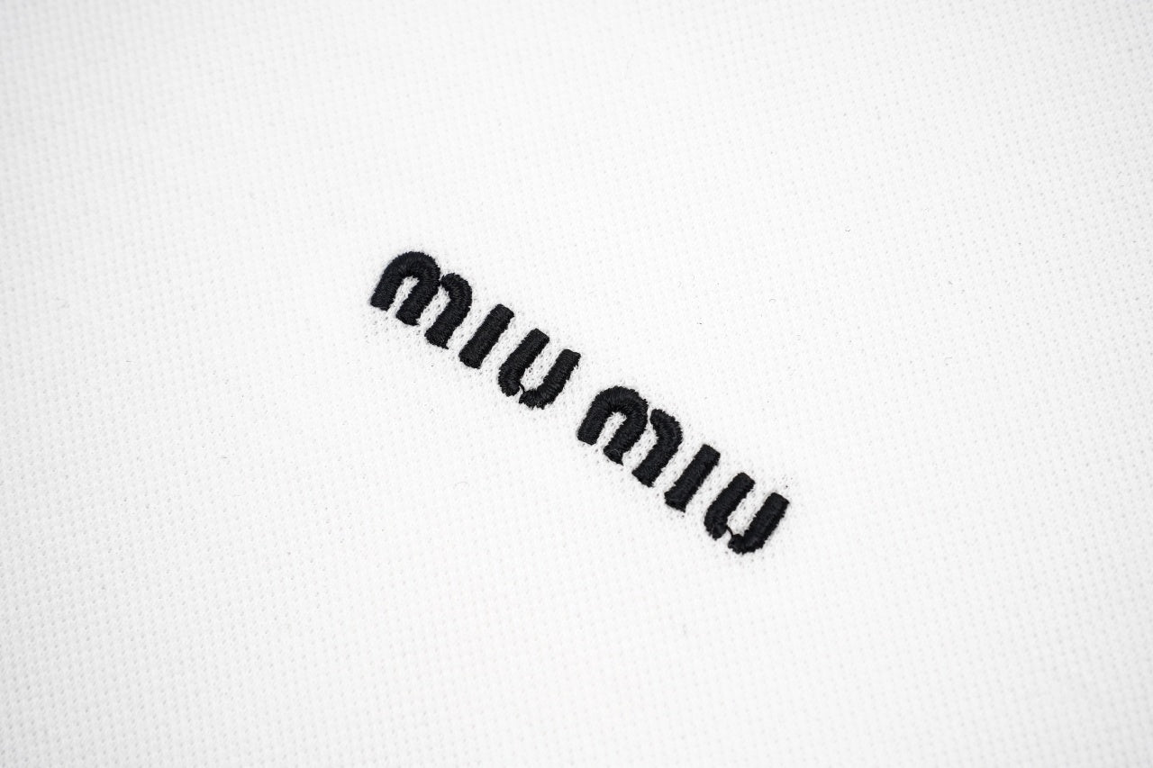 Miu Miu Solid Color Embroidered Logo Long Sleeve Polo