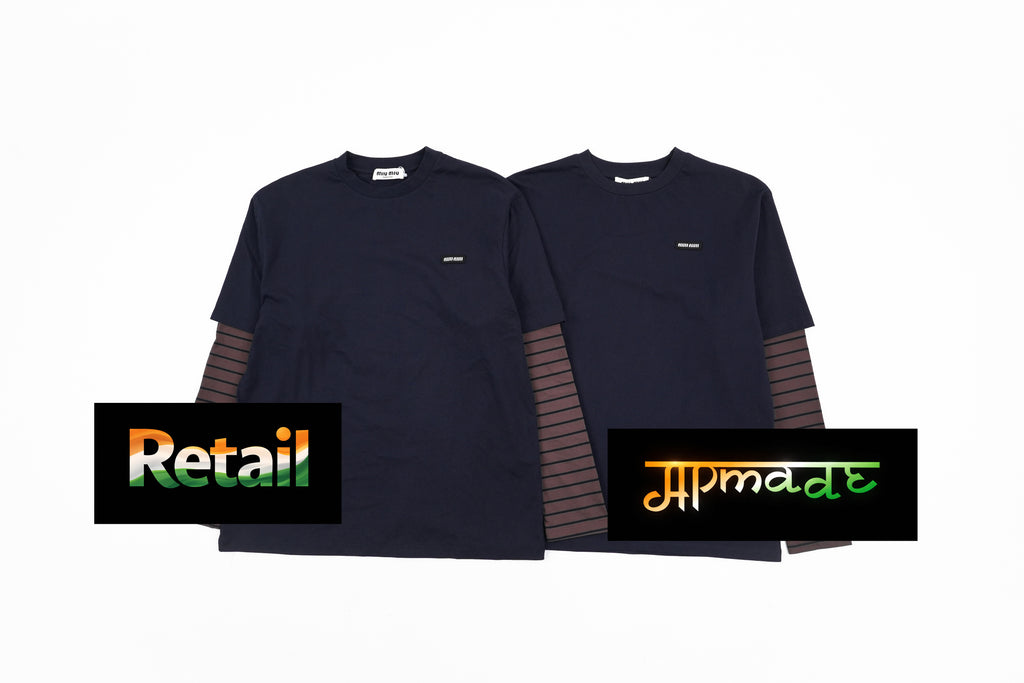 Miu Miu Striped Fake Two-Piece Long Sleeve T-Shirt