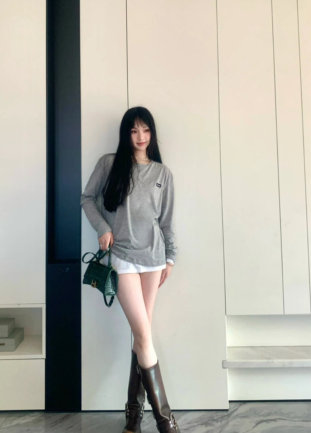 Miu Miu Gray Long Sleeve T-Shirt