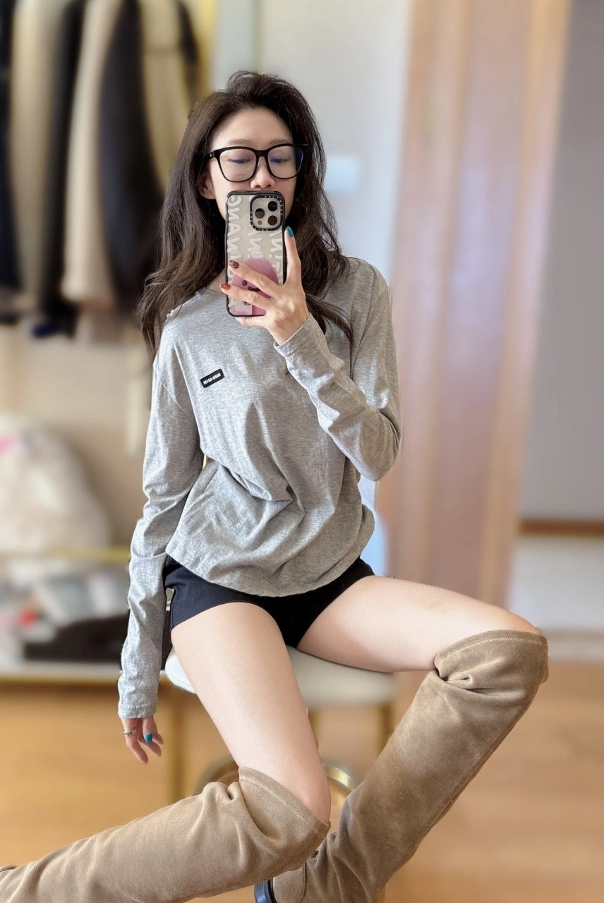 Miu Miu Gray Long Sleeve T-Shirt