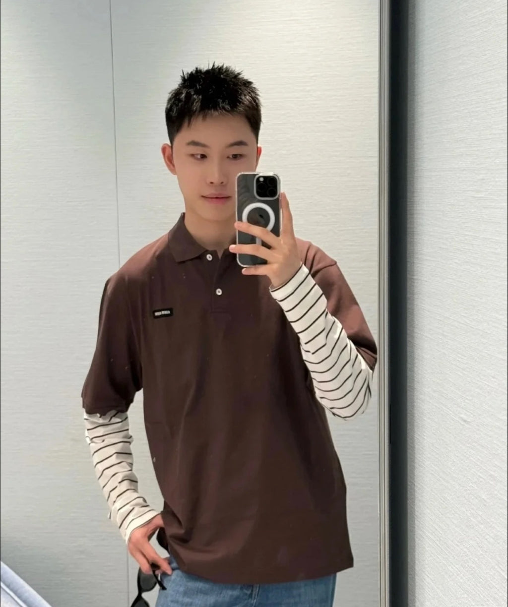 Miu Miu Brown Striped Long Sleeve Polo