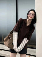 Miu Miu Brown Striped Long Sleeve Polo
