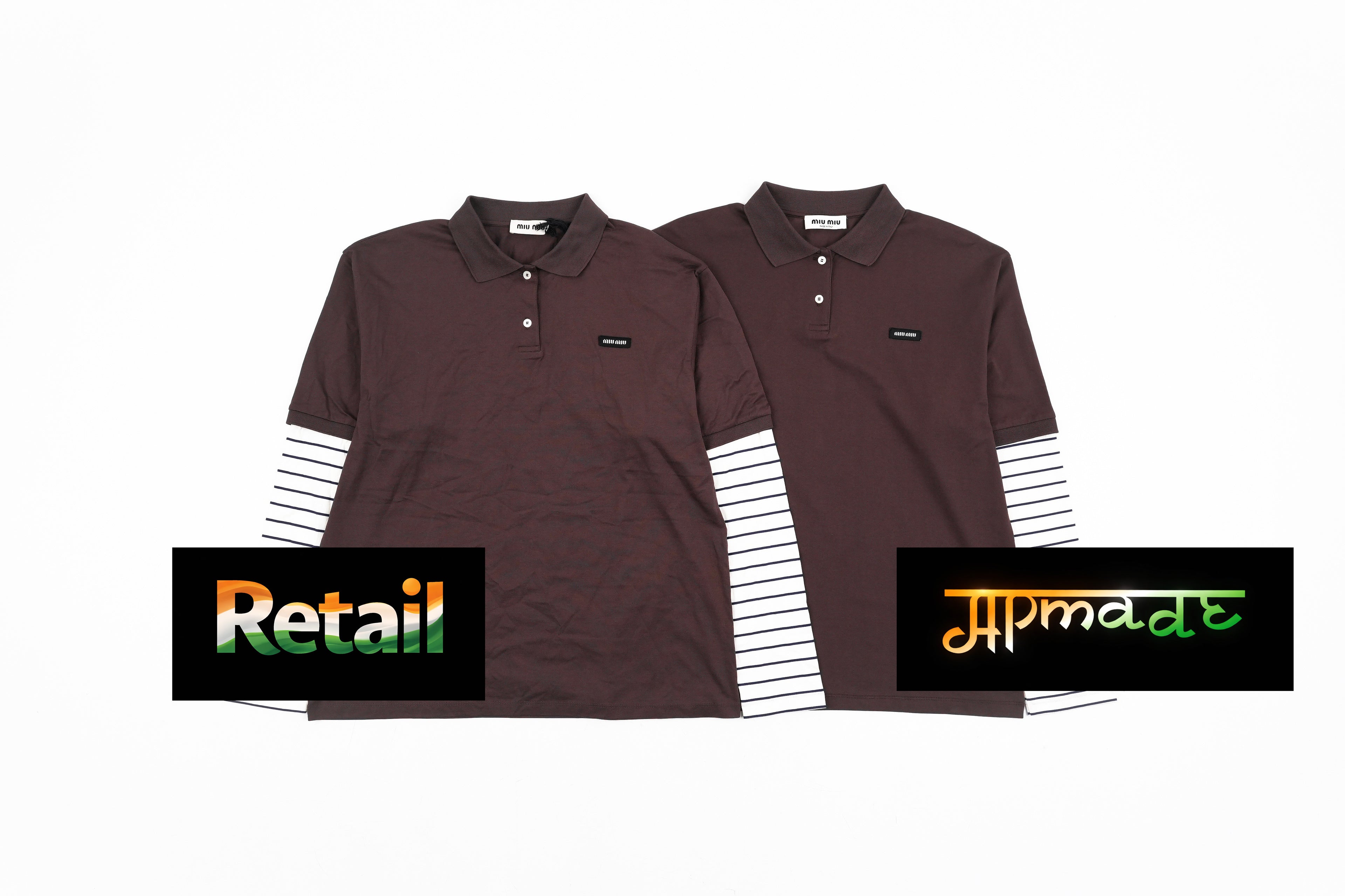 Miu Miu Brown Striped Long Sleeve Polo