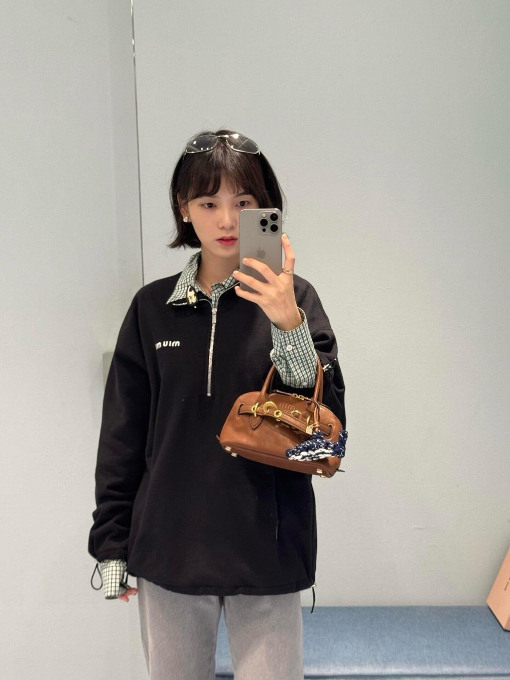 Miu Miu Stand-Up Collar Long Sleeve Sweatshirt