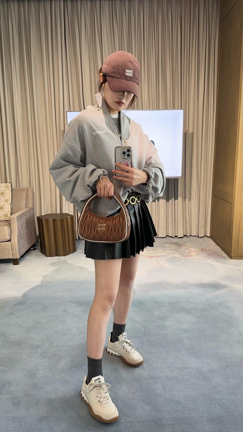 Miu Miu Stand-Up Collar Long Sleeve Sweatshirt
