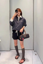 Miu Miu Striped Half-Zip Polo Sweatshirt