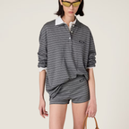Miu Miu Striped Logo Lapel Polo T-Shirt