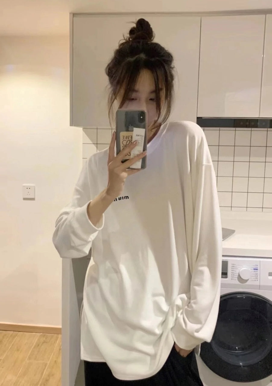 Miu Miu Solid Color Embroidered Long Sleeve T-Shirt
