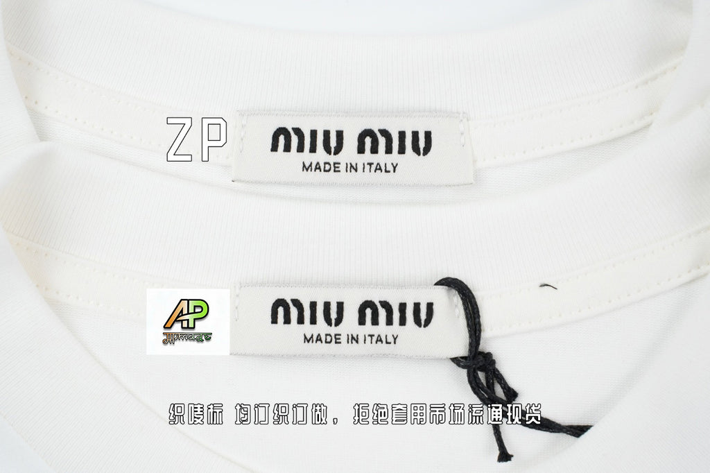 Miu Miu Solid Color Embroidered Long Sleeve T-Shirt
