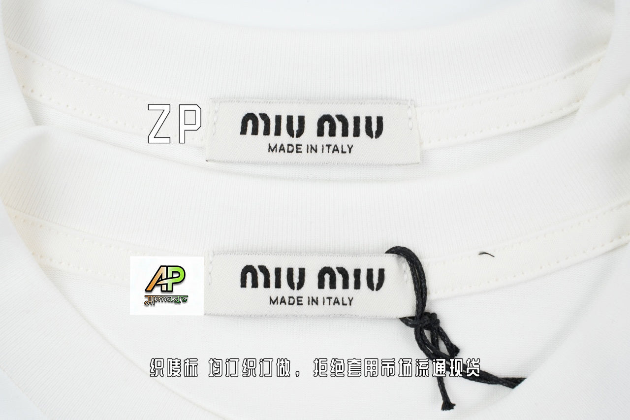 Miu Miu Solid Color Embroidered Long Sleeve T-Shirt