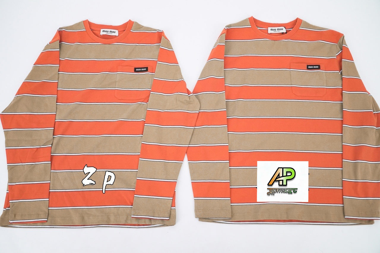 Miu Miu Striped Brown Long Sleeve T-Shirt