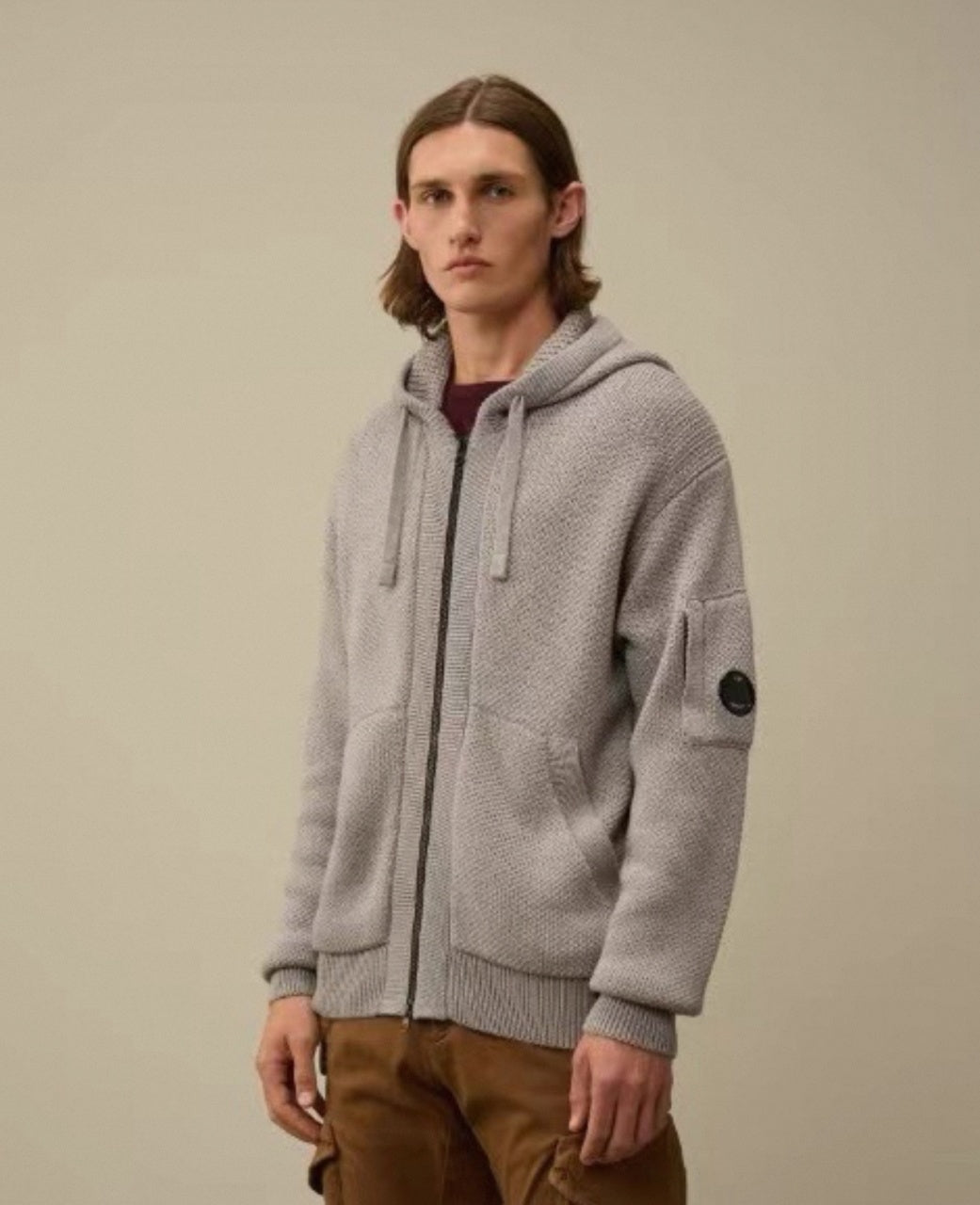 C.P. Company Sleeve Round Logo Knit Hooded Jacket