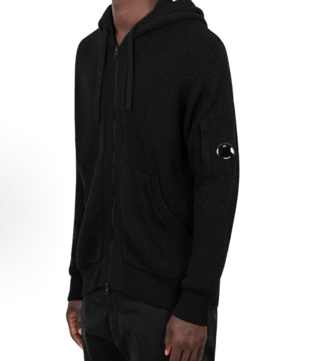 C.P. Company Sleeve Round Logo Knit Hooded Jacket