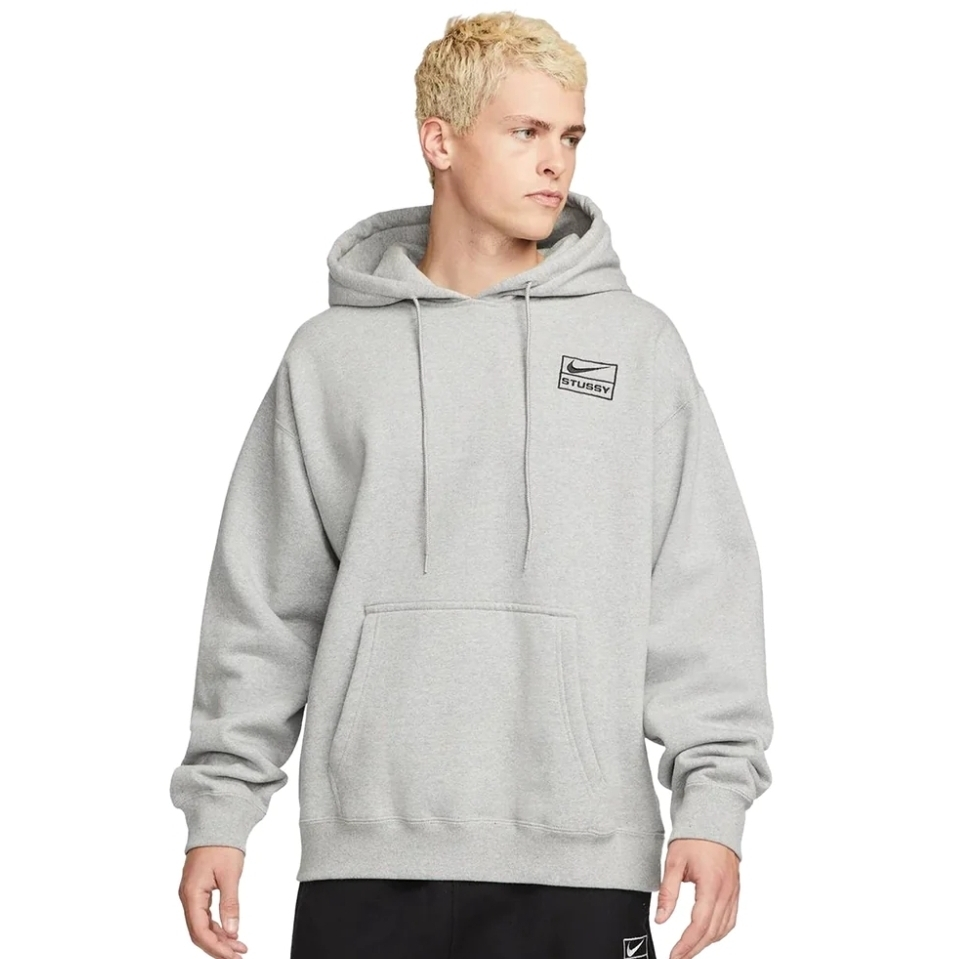 Nike x Stussy 23SS Solid Color Embroidered Logo Hooded Fleece Sweatshirt
