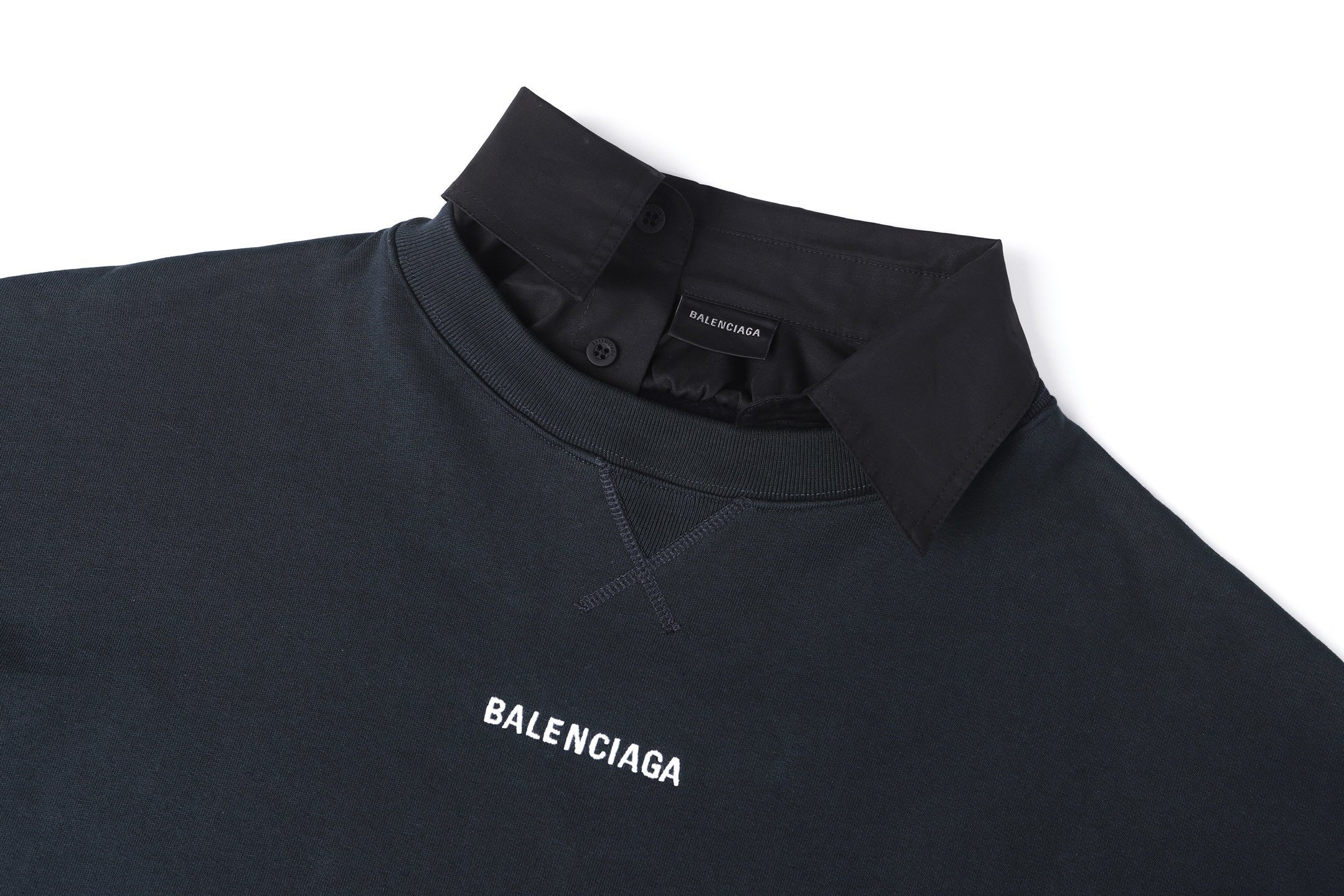Balenciaga 25SS Embroidered Shirt Collar Drop Shoulder Sweatshirt