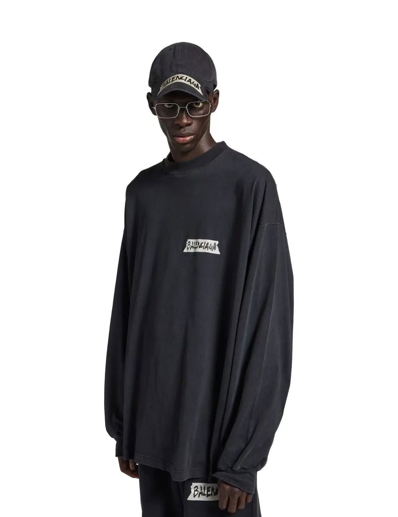 Balenciaga Kraft Paper Washi Tape Lettering Distressed Sweatshirt