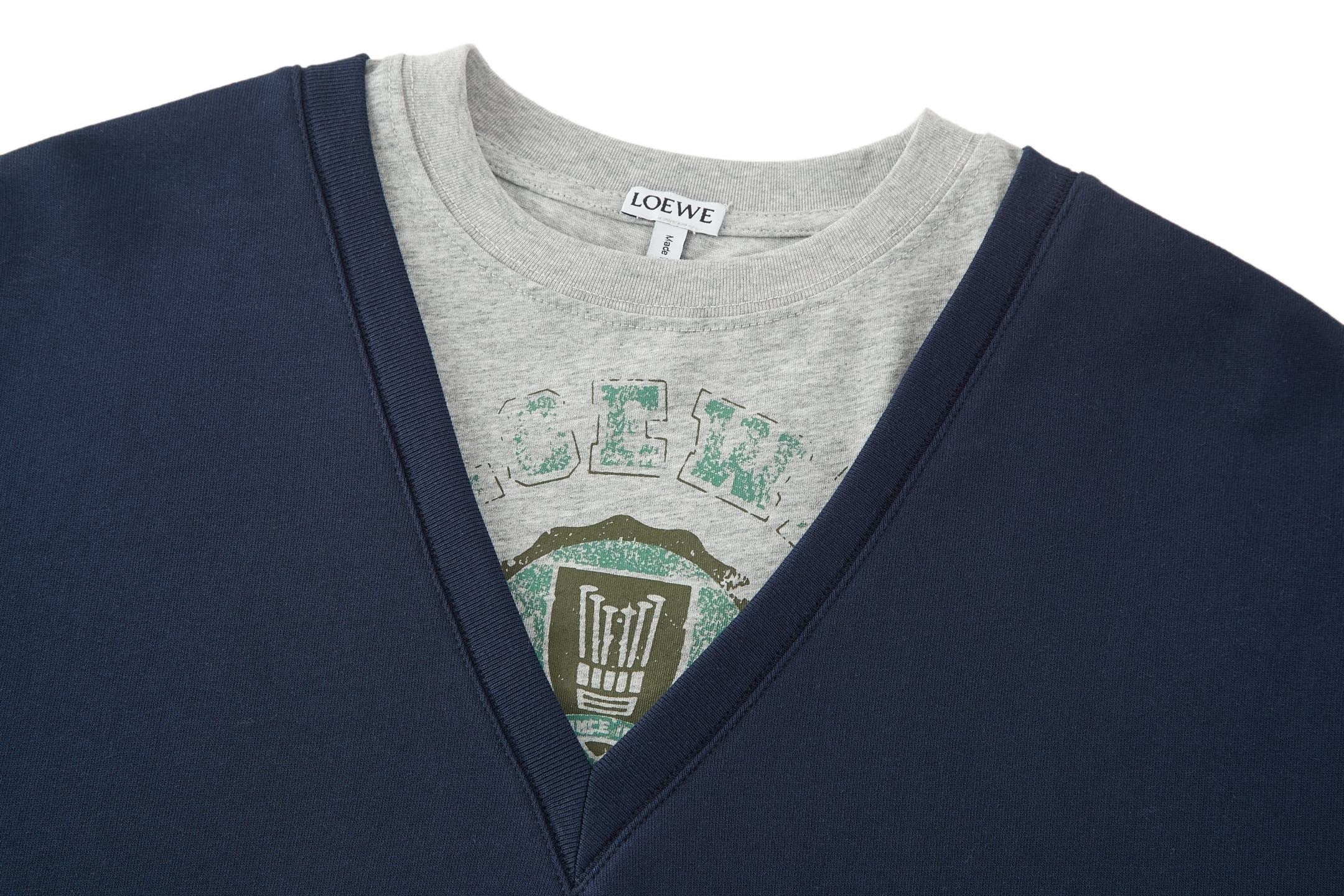 Loewe Faux Two-Piece Printed Embroidered V-Neck Sweatshirt