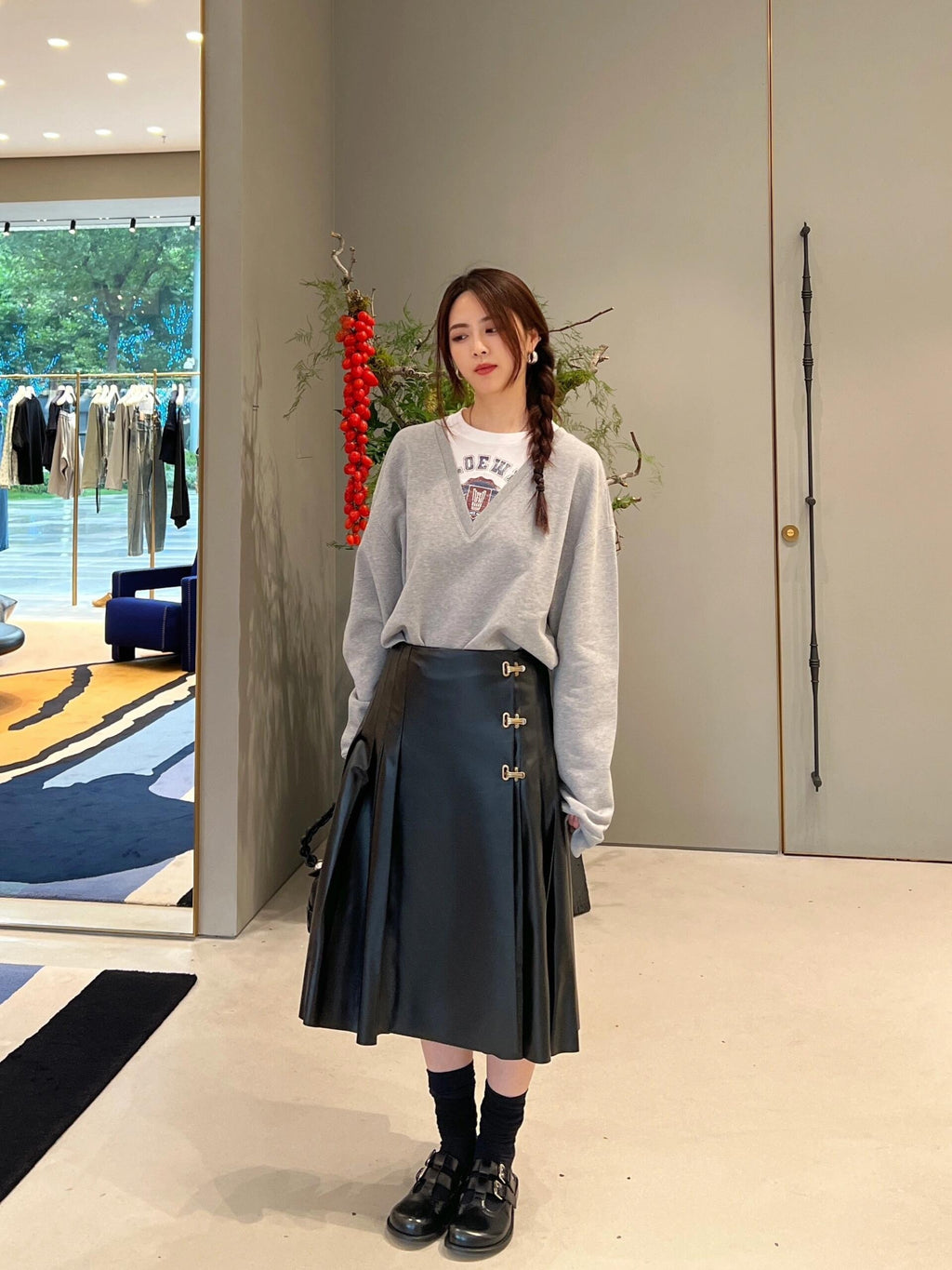 Loewe Faux Two-Piece Printed Embroidered V-Neck Sweatshirt
